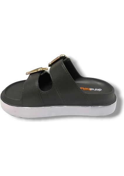 Akınal E474.Z.0000-25 Eva Altın Tokalı Çift Bant Kadın Terlik modelleri