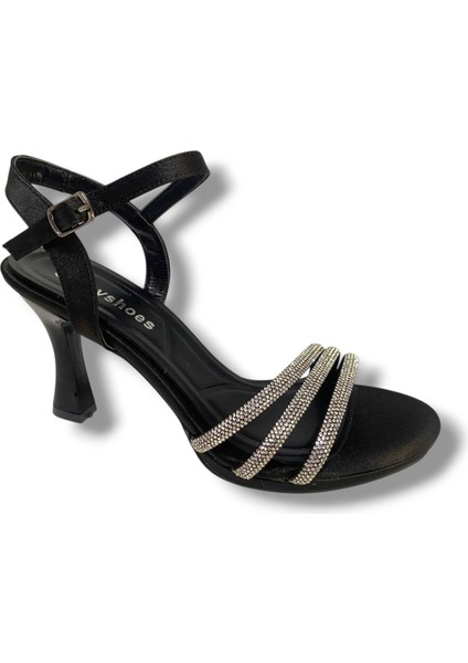 484-25 Parlak Deri 3 Bant Taşlı Kadın Sandalet