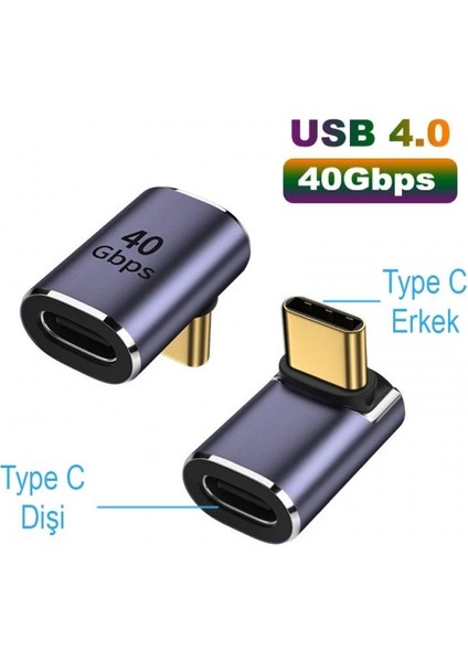 Doksan Derece Type-C Çevirici 40 Gbps 90 Derece Typec Çevirici