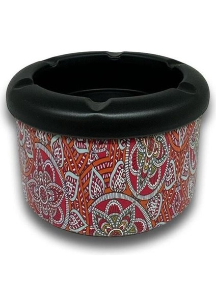 Elite Mandala Desen Metal Mini Sigara Küllüğü Kırmızı 8cm 1 Adet
