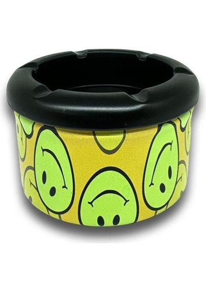 Elite Smiley Desen Metal Mini Sigara Küllüğü Sarı 8cm 1 Adet