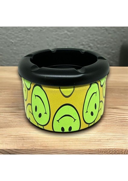 Elite Smiley Desen Metal Mini Sigara Küllüğü Sarı 8cm 1 Adet