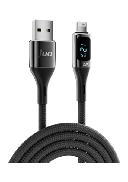 12W Dijital LED Ekranlı Usb-A To Lightning iPhone iPad Örgülü Hızlı Şarj ve Data Kablosu 1 Metre