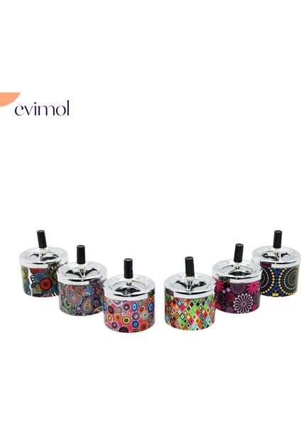 Elite Evimol ( Yuvarlak & Metal ) ( Basmalı ) Küllük ( Renkli Desenli ) 1 Adet