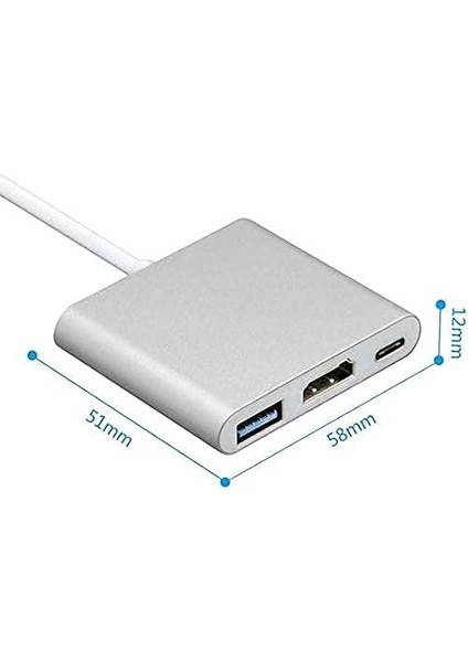 CF01 Macbook Uyumlu 4K Full Hd 1080P Type C To 3 Portlu HDMI - USB 3.0 - Pd Çevirici Hub Adaptör