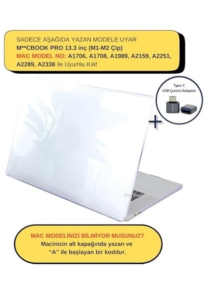Macbook Pro Kılıf 13 Inç M1-M2 A1706-08 A1989 A2159 A2251 A2289 A2338 ile Uyumlu Kristal Şeffaf