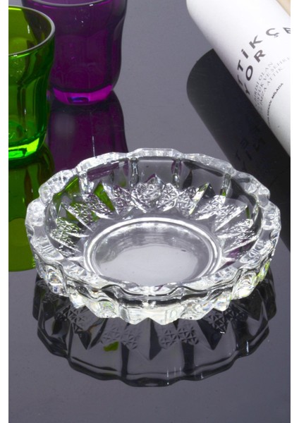 Elite Cam Kristal Lüks Küllük - Kül Tablası - Yuvarlak Kül Tabağı-Çap 12CM 1 Adet