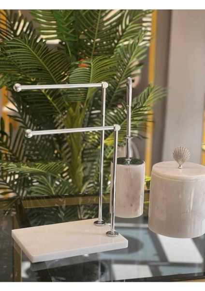 Elite Luxury Mermer Ayaklı Metal Banyo ve Mutfak El Havluluk ve Kağıt Havluluk Standı 1 Adet
