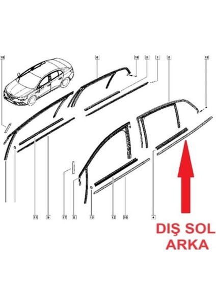 Arka Kapı Camı Dış Fitil Sol Renault Megane Iv Sedan