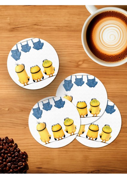 Elite Minions 4'lü Ahşap Bardak Altlığı 1 Adet