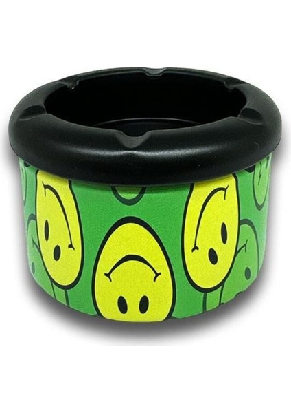 Elite Smiley Desen Metal Mini Sigara Küllüğü Yeşil 8cm 1 Adet