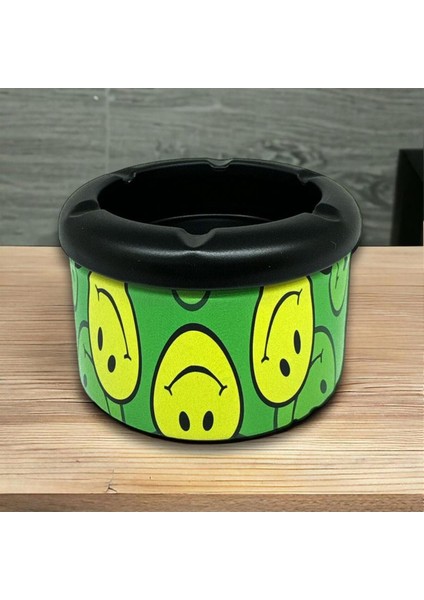 Elite Smiley Desen Metal Mini Sigara Küllüğü Yeşil 8cm 1 Adet