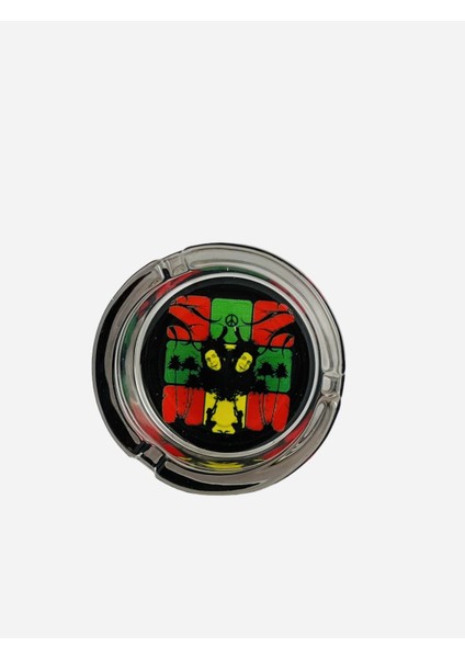 Elite Bistro Cam Bob Marley Baskılı Bohem Tarz Yuvarlak Ev Araç Cafe Küllük Kül Tablası 1 Adet