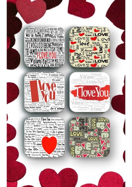 Elite Aşk - Love - Farklı Dillerde I Love You Yazılı Tipografi Ahşap Bardak Altlığı Seti 6 Adet 1 Adet
