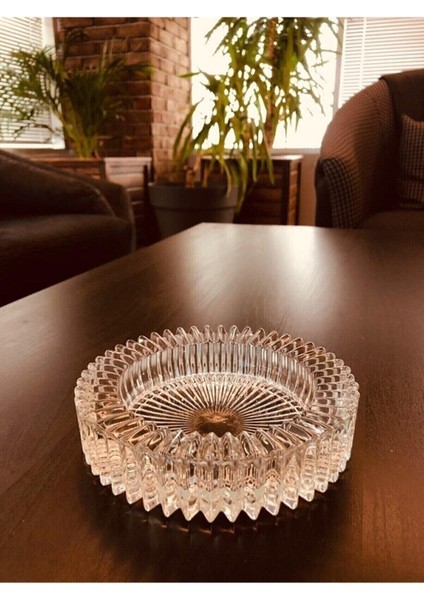 Elite 2 Adet Kristal Kültablası Yuvarlak Kristal 665 Gram Ağır Masa Küllüğü 1 Adet