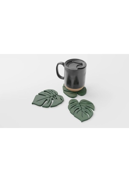Elite Monstera Bardak Altlığı 3 Lü Yaprak Set 1 Adet