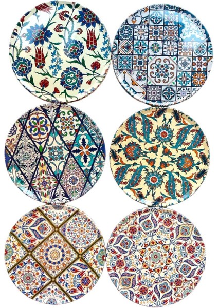 Elite 6'lı Bardak Altlığı, Kilim Desenli Coaster, 6 Adet Mantar Tabanlı Bardak Altlığı 9cm 1 Adet