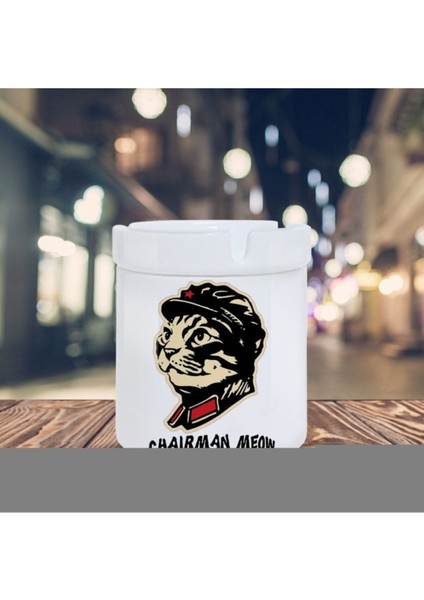 Elite Beyaz Chairman Meow Kedi Baskılı Küllük Seramik Kül TABLASI-50111 1 Adet