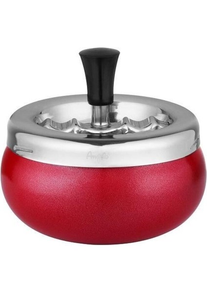 Elite Bas-Çevir Metal Hazneli Bombeli Küllük Kırmızı 11 cm 1 Adet
