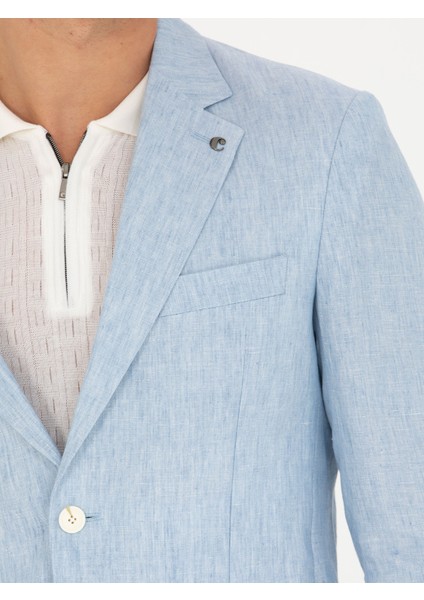 Erkek Açık Mavi Slim Fit %100 Keten Ceket 50268891-VR003