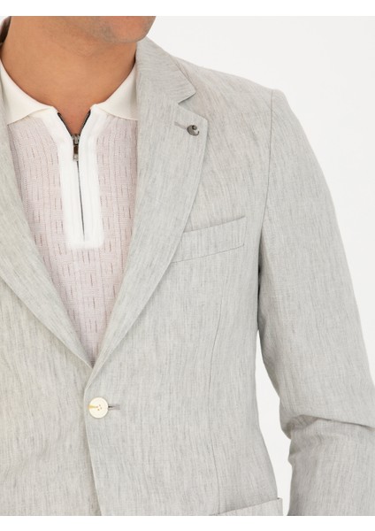 Erkek Açık Gri Slim Fit %100 Keten Ceket 50268891-VR001