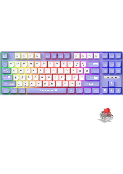 Ajazz AK870 Mc Kablolu Mekanik Oyun Klavyesi Mor Klavye Red Switch