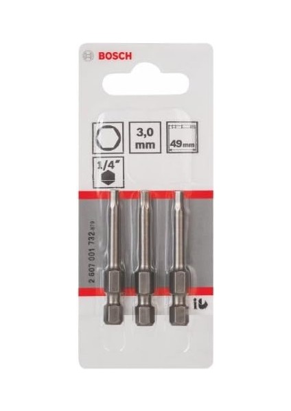 Professional Tornavida Ucu Ekstra Sert Altıgen Vidalar Için (Hex3, Uzunluk: 49 Mm, 3 Adet)