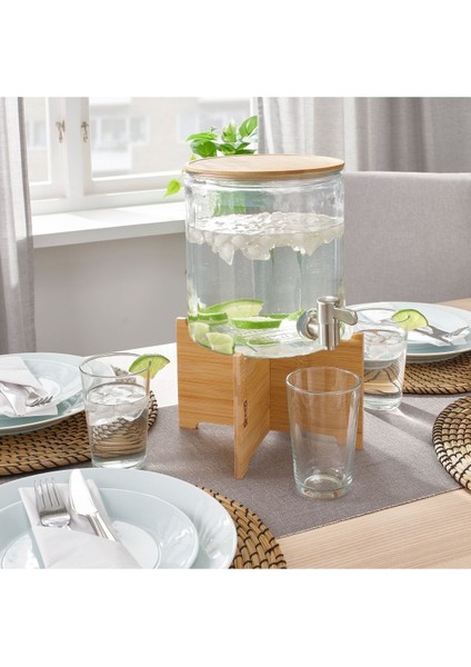 Elite Nemostore Musluklu Sürahi Cam Bambu Sürahi Standı Bambu 1 Adet modelleri