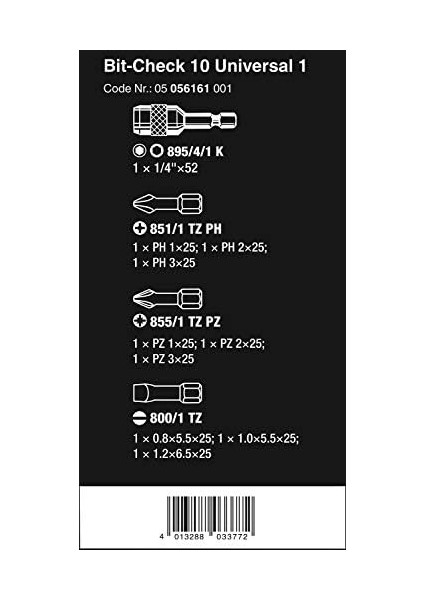 Uç Çeşitleri, Bit-Check, 10 Universal 1, 10 Parça, 05056161001