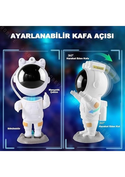Astronot Gece Lambası Galaxy Projektör,led Galaksi Işık Projektörü Çok Renkli Nebula Galaksi Yıldızlı Gece Işığı Uzaktan Kumandalı Projektör Lambası Yatak Odası Hediye Için USB Planetaryum Projektörü