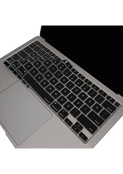Macbook Air M1 13INÇ Klavye Koruyucu Touchıd'li (Us To Tr) A2179 A2337 ile Uyumlu Siyah