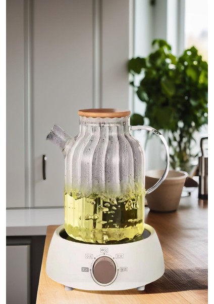 Elite Lemonade Vakumlu Bambu Kapaklı Isıya Dayanıklı Borosilikat Sürahi & Cam Demlik, Süzgeçli Demlik 1 Adet
