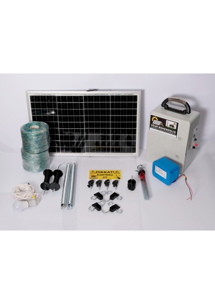 Elektrikli Çit (18A Lifepo Set-7 , Set-8) Domuz Ayı Kovucu 50 Watt Panel 1000MT Örgü 200 Ad. Seçecek Olduğunuz Izolatör