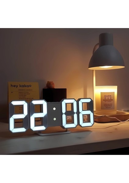 UltraNova Beyaz LED Dijital Saat, Alarm, Sıcaklık ve Tarih Göstergeli, Otomatik Işıklandırmalı