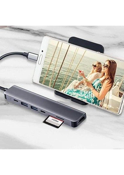 CH-13C Macbook Uyumlu Type-C To 2* USB 3.0 Sd Tf 4K Hd 1080P HDMI Pd Kart Okuyucu Çevirici Hub Adaptör