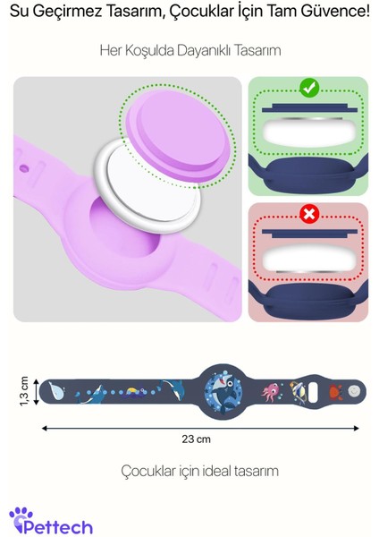 Çocuklar için renkli airtag bileklik, 26-30 mm, 1 yıl garanti, şık ve kullanışlı. modelleri