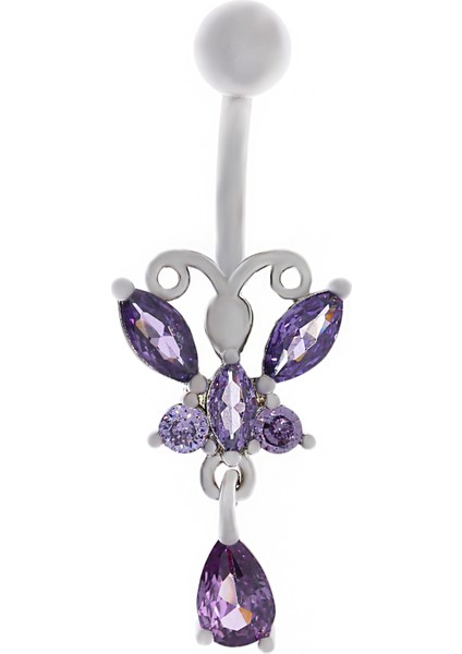 Kadın Mor Kelebek Model Sallantılı Çelik Piercing
