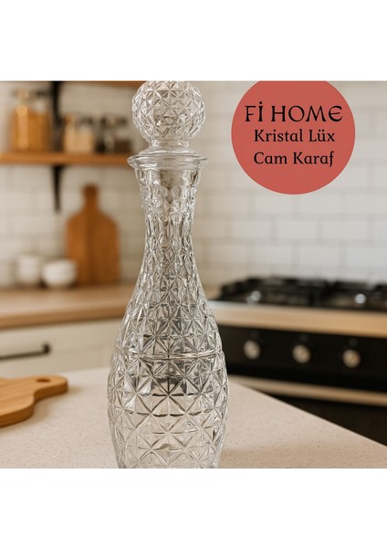 Elite Karaf Kristal Cam Kapaklı Karaf Cam Sürahi Viski Şişesi 1 Adet