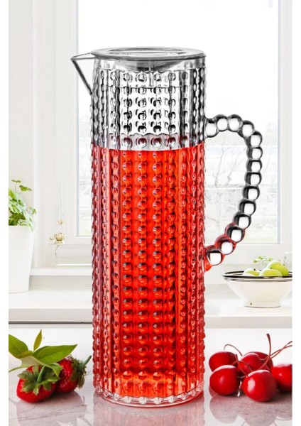 Elite 1500 ml Büyük Boy Akrilik Şeffaf Boncuklu Meşrubat Sürahi Kristal Boncuk Sürahi Buzdolabı Sürahisi 1 Adet