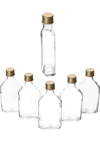 Elite 6'lı Sızdırmaz Gold Metal Kapaklı Çok Amaçlı Cold Brew Yassı Şişe Seti 1 Adet