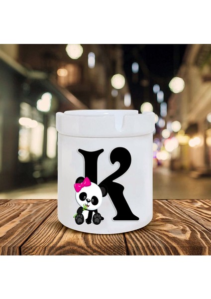 Elite Panda Desenli K Harfi Baskılı Seramik Küllük 1 Adet