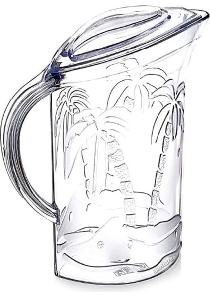 Elite Akrilik Kristal Palmiye Desenli Şeffaf Sürahi 2 Litre Koku Yapmaz Lüks Model Buzdolabı Kapağı Uyumlu 1 Adet
