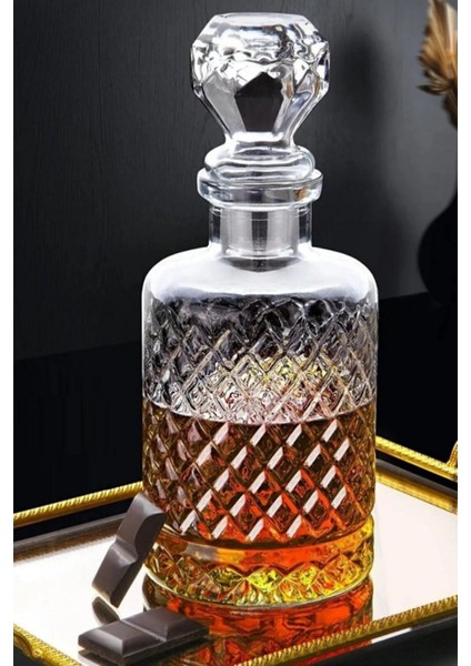 Elite Kristal Kesme Cam Karaf Sürahi Meşrubat Viski Şişesi 1200 ml 1 Adet
