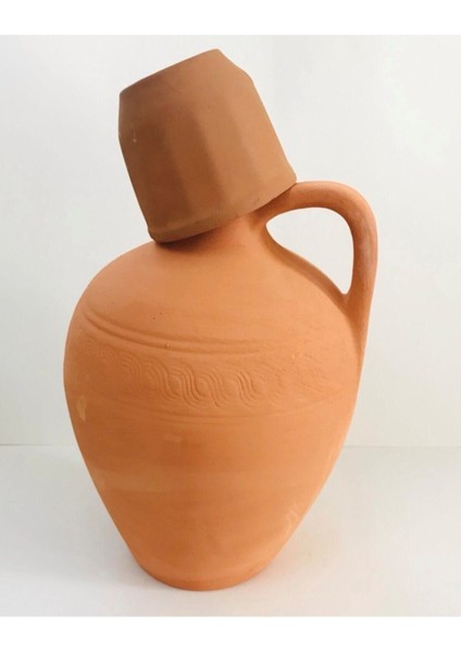 Elite Toprak Testi Sırsız Bardaklı Büyük Boy 30 cm Terleyen Testi 1 Adet