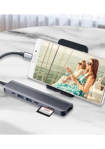 Tr-35 7 Port Mac Uyumlu Thunderbolt 3 ile Uyumlu Hub Type-C To 4K Hdtv 2x Usb3.0 2x USB C Pd Şarj Micro Sd ve Sd Kart Okuyucu