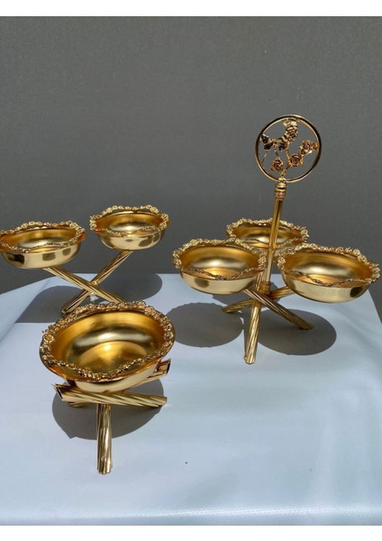 Elite Lux Çerezlik-Şekerlik-Sunumluk Takımı Gold Renk Çok Çiçekli Model 1 Adet