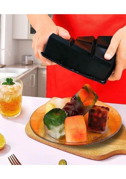 Elite 4 Adet Xl Buz Kalıbı 6 Bölmeli Silikon Kare Buz Kalıbı Viski, Kokteyl, Içecek Buz Kalıbı Kapaksız 1 Adet