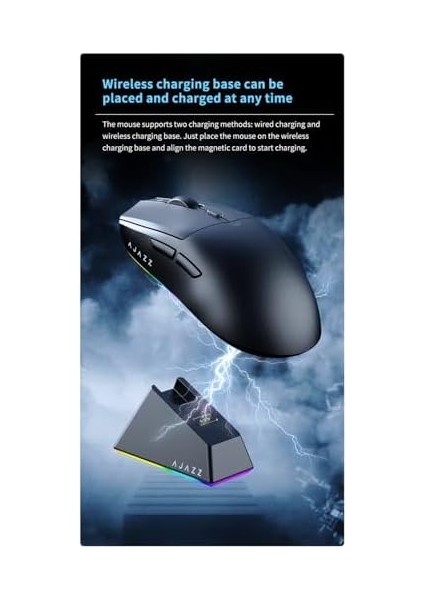 Ajazz AJ139 Max Mouse 3 Mod 26.000 Dpı Manyetik Şarj Istasyonlu Paw 3395 Optik Sensör Gaming Mouse (Siyah)