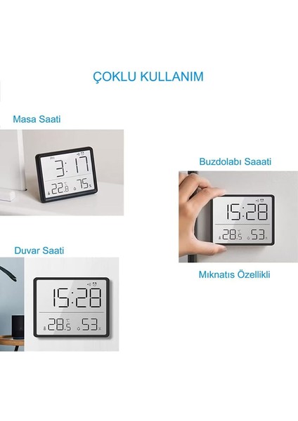 Siyah Mini Dijital Saat, Alarm, Nem ve Sıcaklık Ölçer, LCD Ekran fırsatları