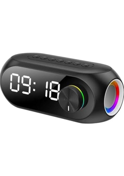 Bluetooth Dijital Masa Saati, FM Radyo, TF Kart, Aux, Alarm, Hoparlör, Şarjlı, Siyah